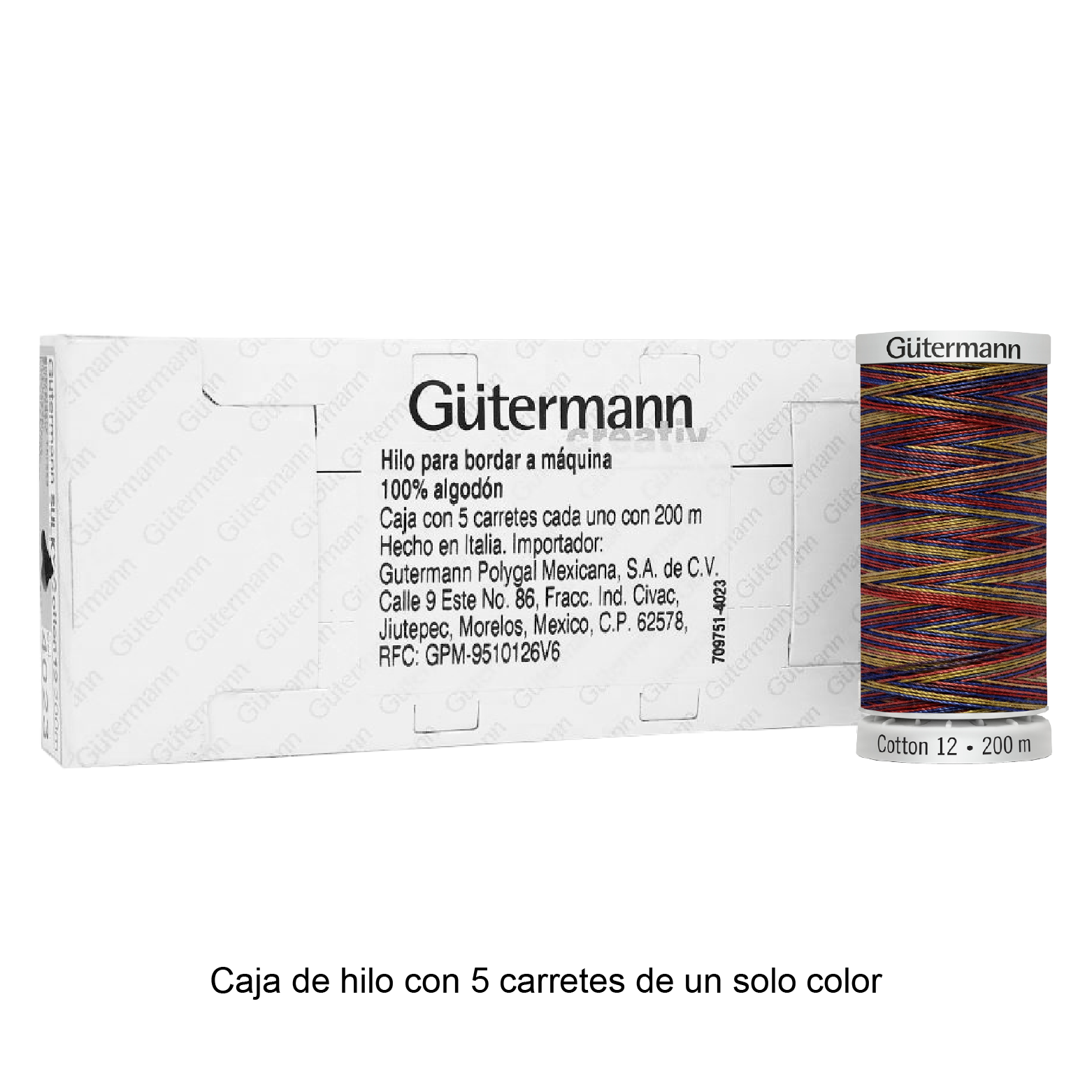 Hilo Gütermann Cotton 12 de 200m caja con 5 carretes de un color