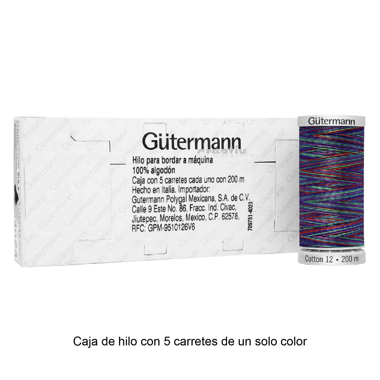Hilo Gütermann Cotton 12 de 200m caja con 5 carretes de un color