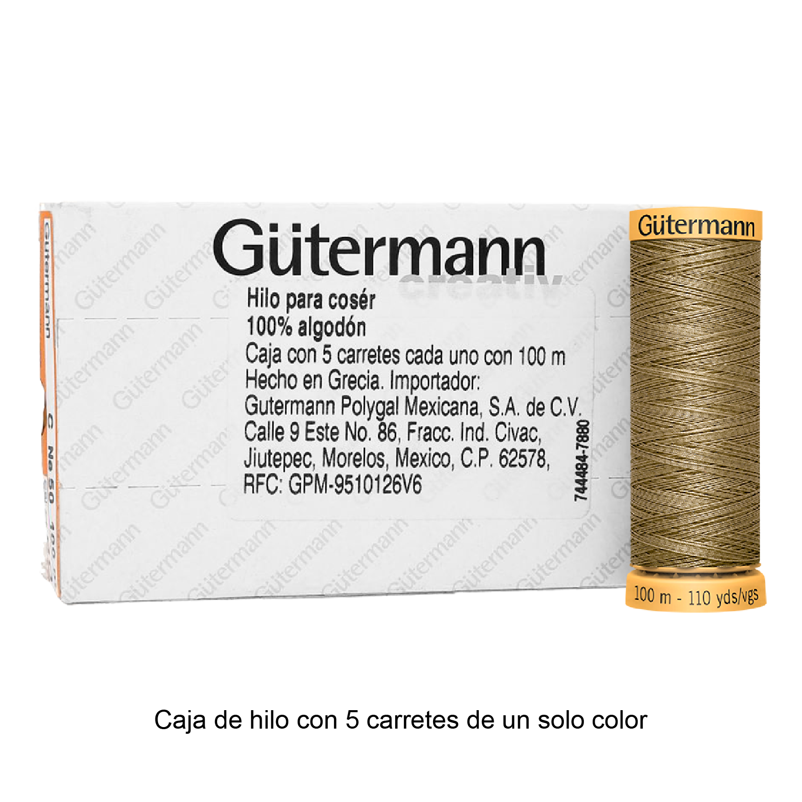 Hilo Gütermann de algodón CNe 50 de 100m caja con 5 carretes de un color