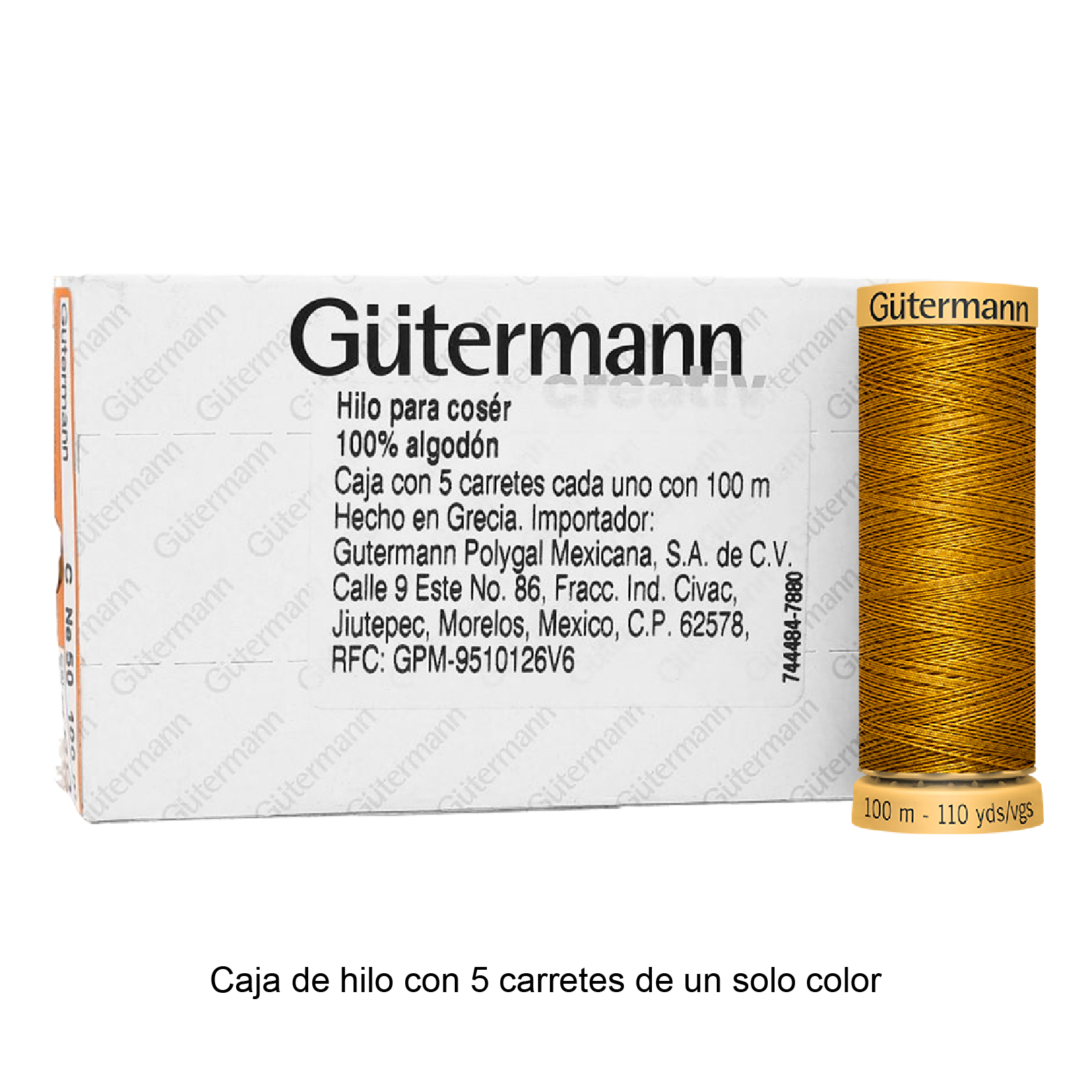 Hilo Gütermann de algodón CNe 50 de 100m caja con 5 carretes de un color