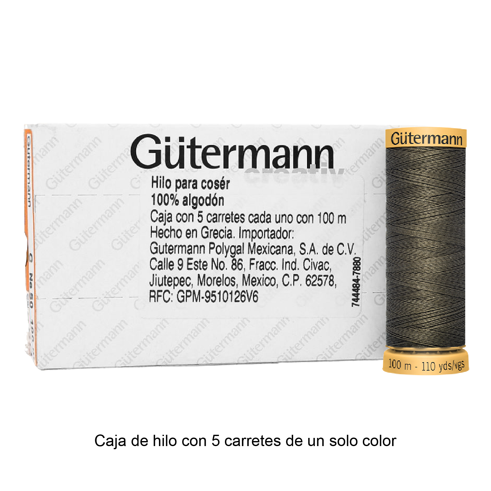 Hilo Gütermann de algodón CNe 50 de 100m caja con 5 carretes de un color