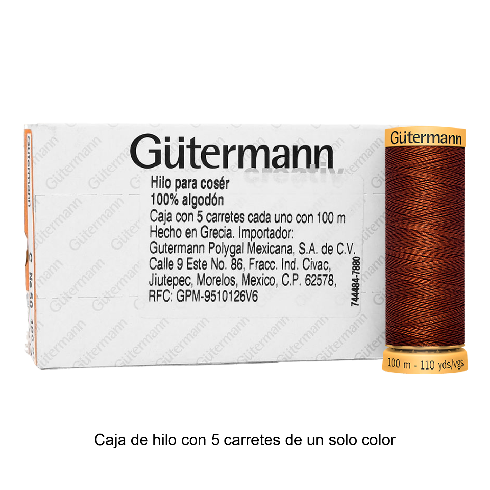 Hilo Gütermann de algodón CNe 50 de 100m caja con 5 carretes de un color