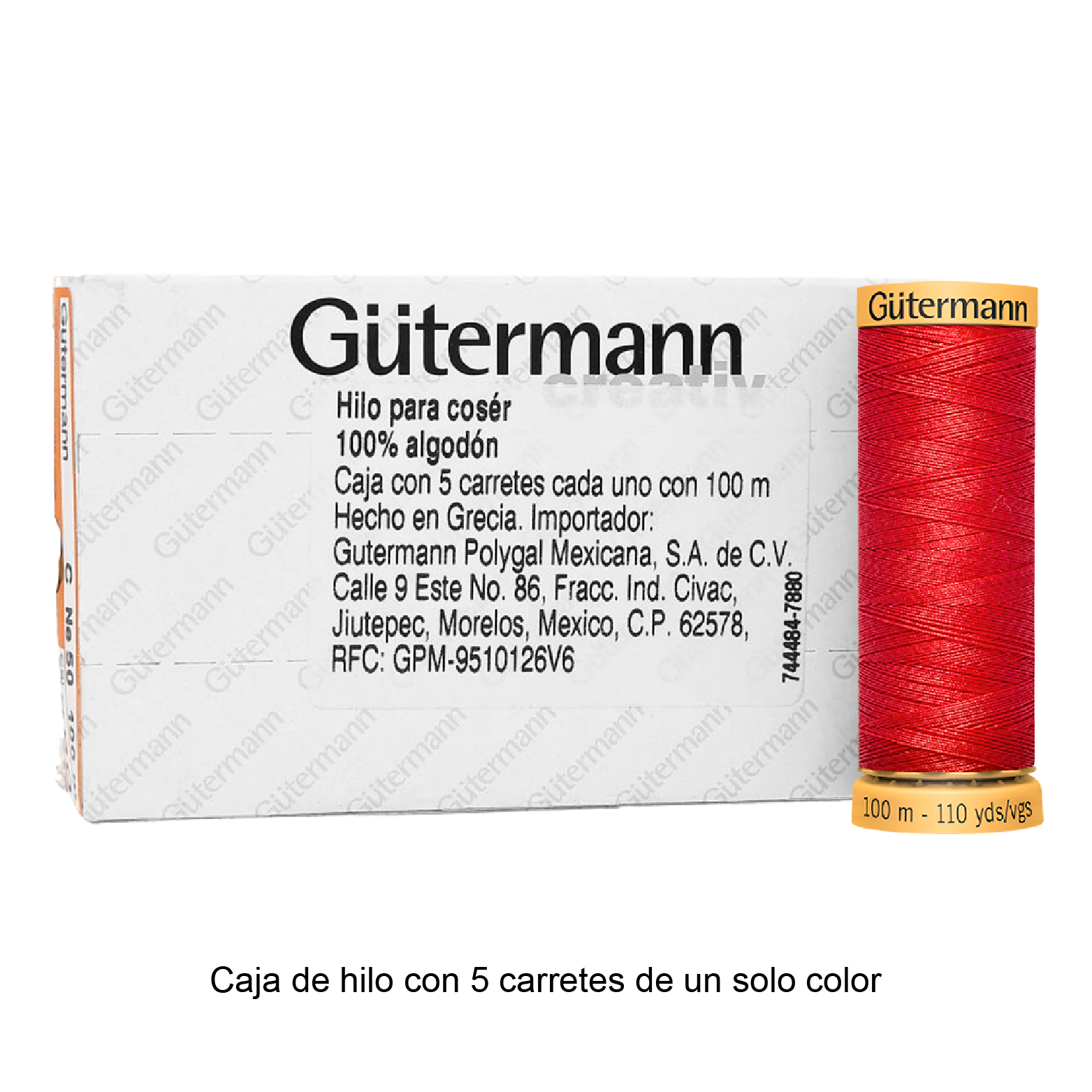 Hilo Gütermann de algodón CNe 50 de 100m caja con 5 carretes de un color