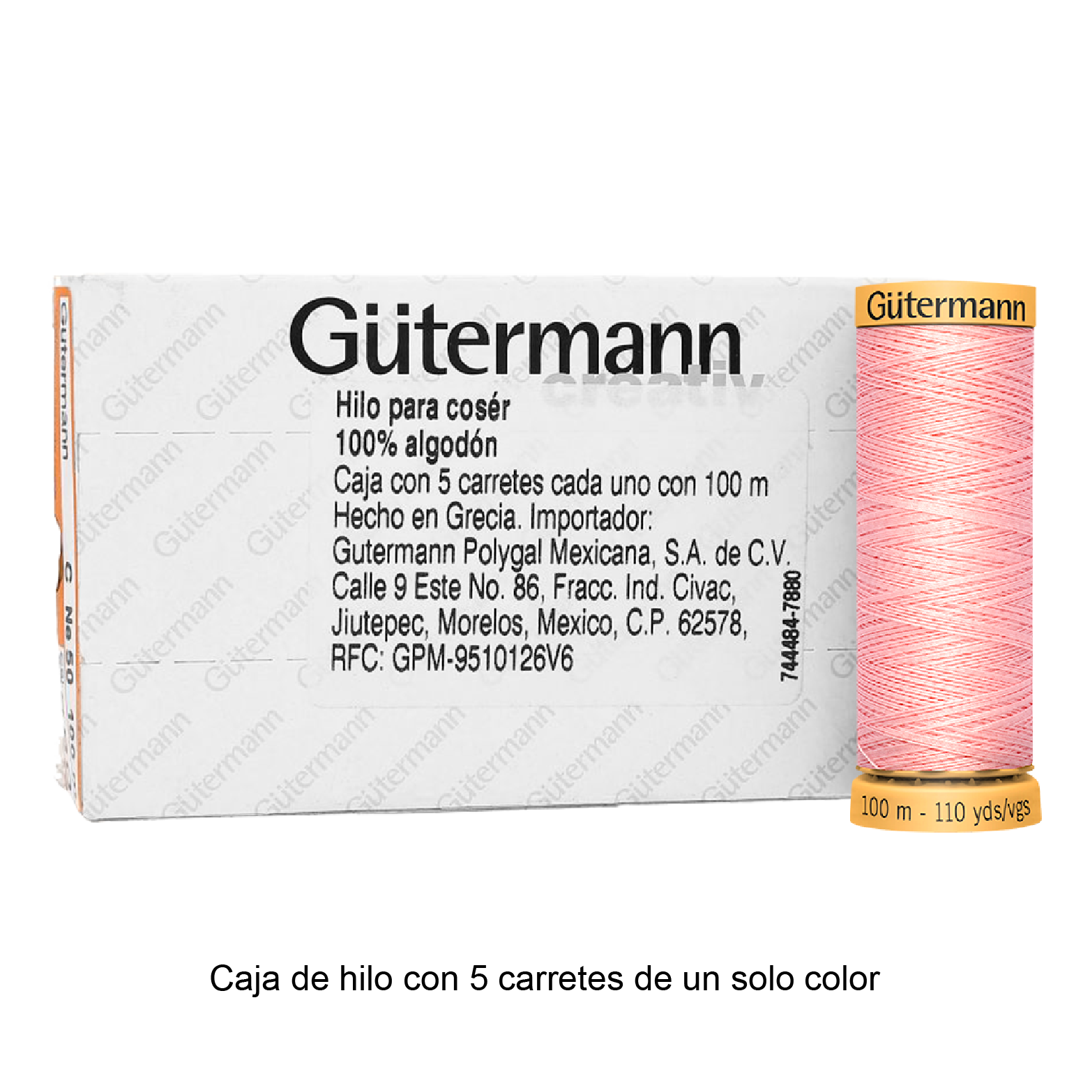 Hilo Gütermann de algodón CNe 50 de 100m caja con 5 carretes de un color