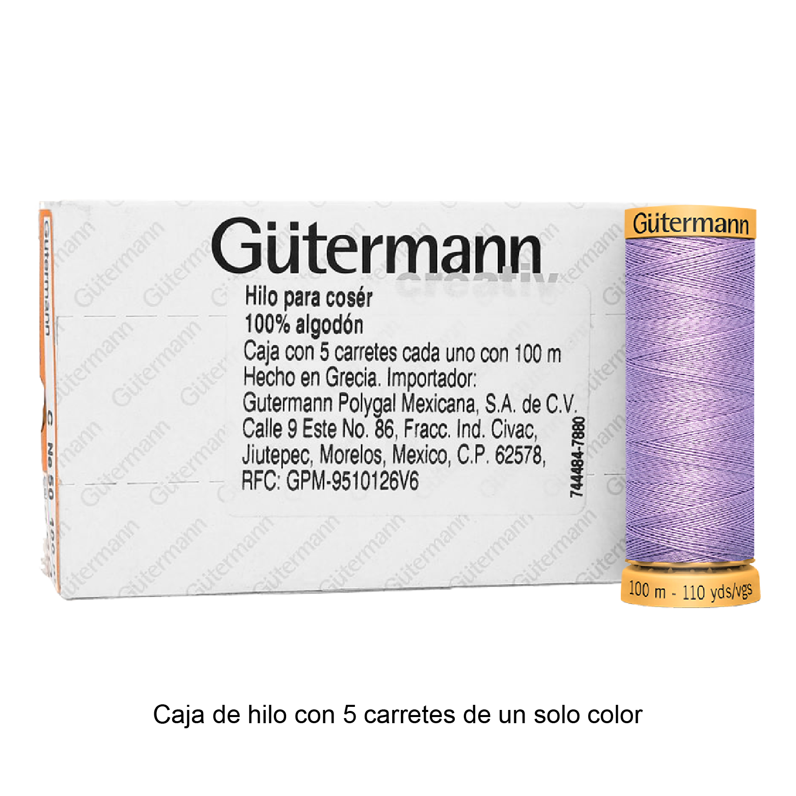 Hilo Gütermann de algodón CNe 50 de 100m caja con 5 carretes de un color