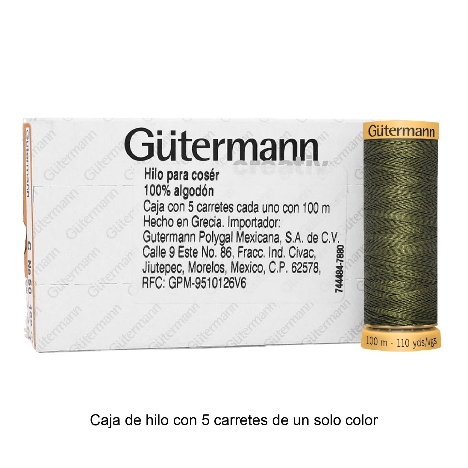 Hilo Gütermann de algodón CNe 50 de 100m caja con 5 carretes de un color