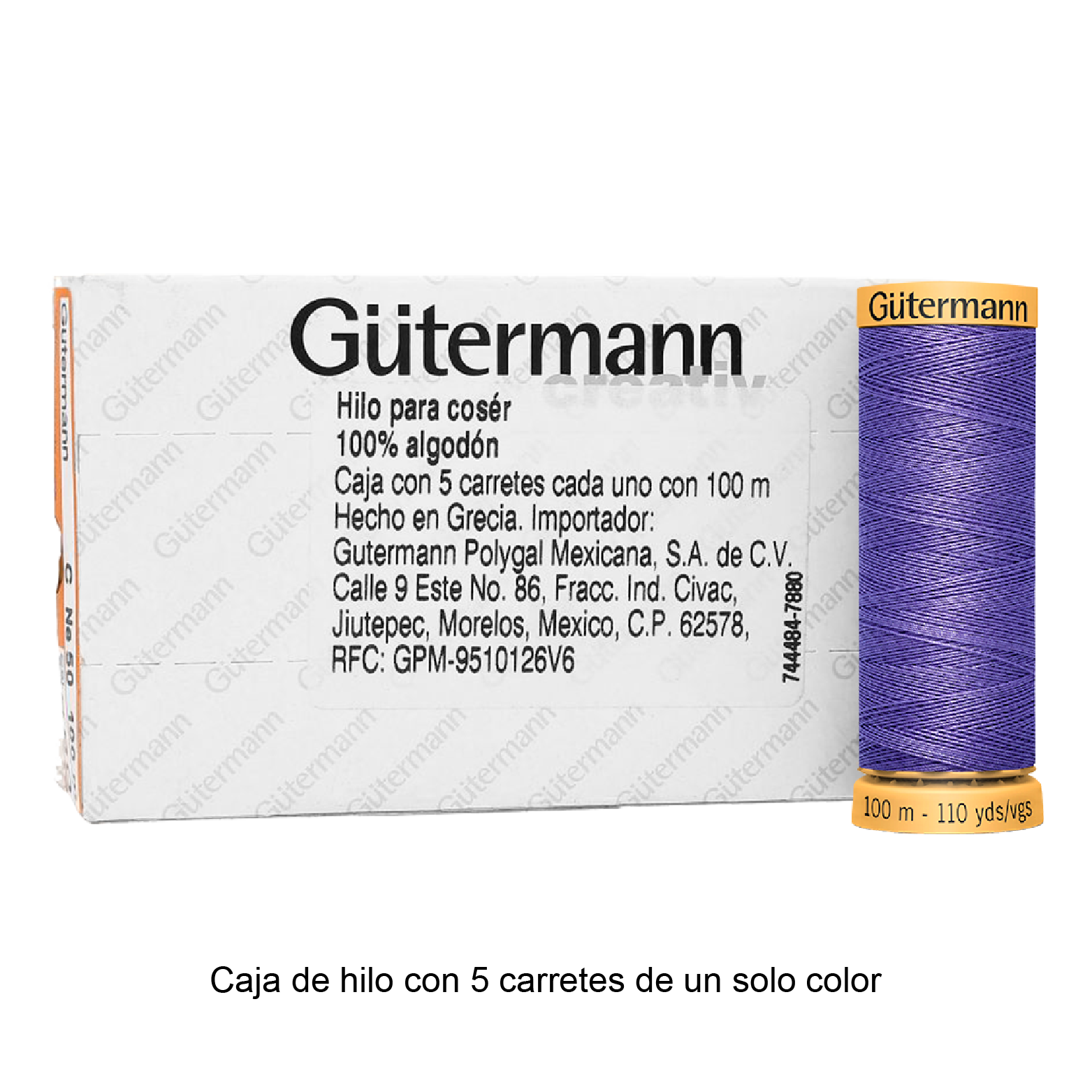 Hilo Gütermann de algodón CNe 50 de 100m caja con 5 carretes de un color