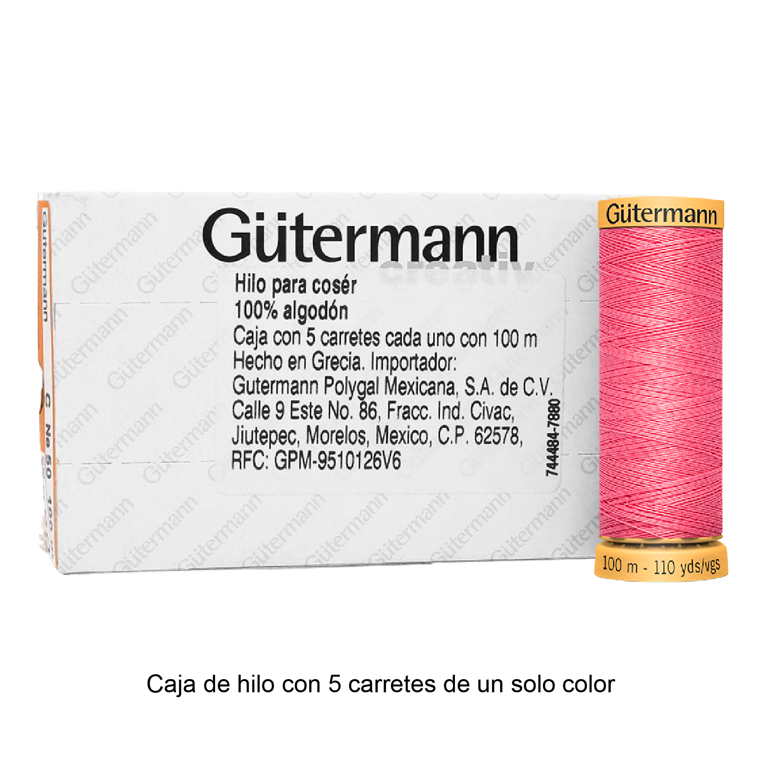 Hilo Gütermann de algodón CNe 50 de 100m caja con 5 carretes de un color