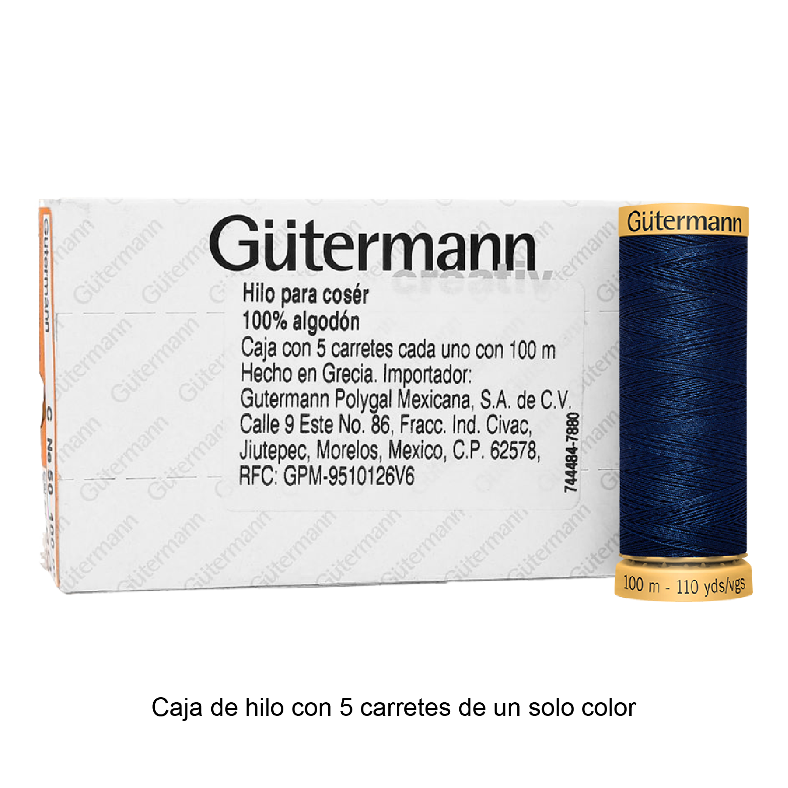 Hilo Gütermann de algodón CNe 50 de 100m caja con 5 carretes de un color