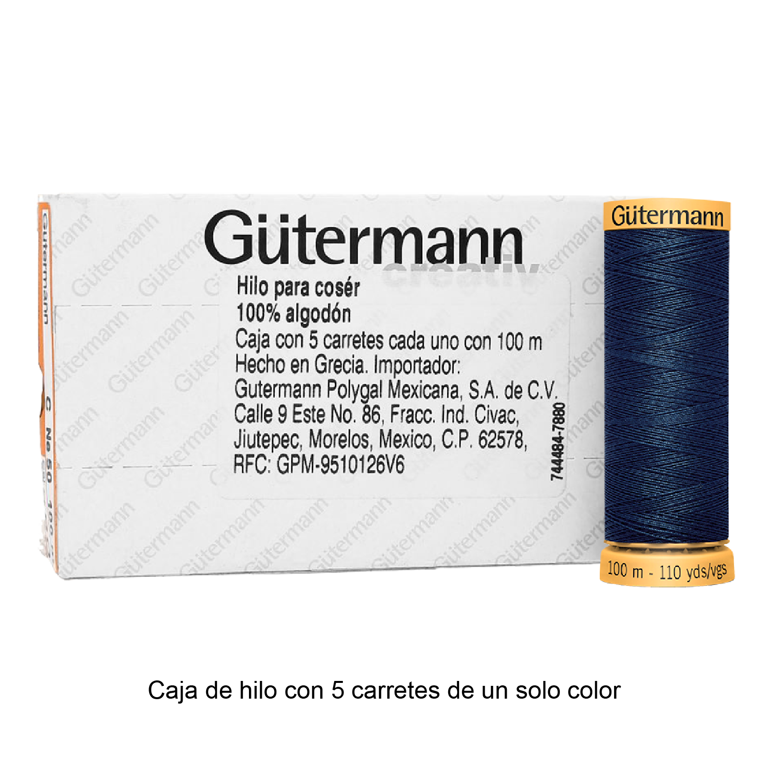 Hilo Gütermann de algodón CNe 50 de 100m caja con 5 carretes de un color