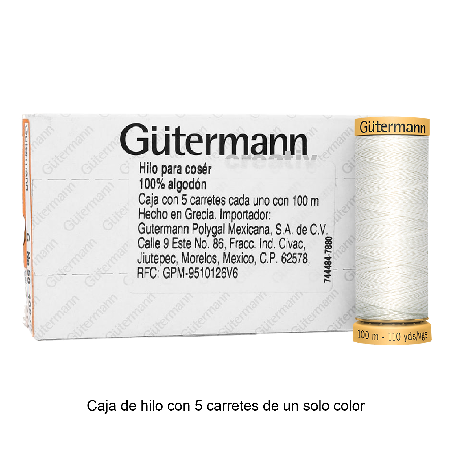 Hilo Gütermann de algodón CNe 50 de 100m caja con 5 carretes de un color