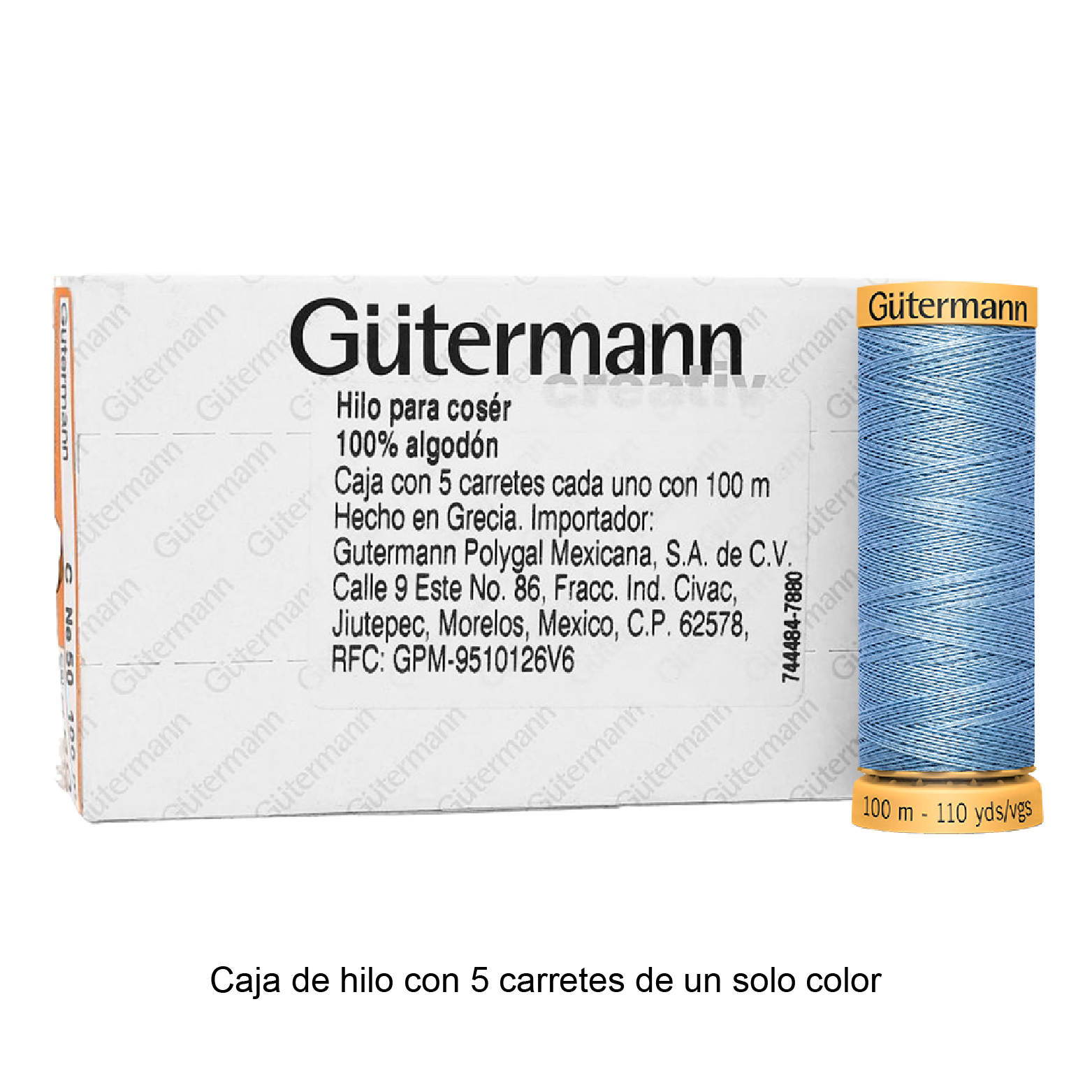 Hilo Gütermann de algodón CNe 50 de 100m caja con 5 carretes de un color