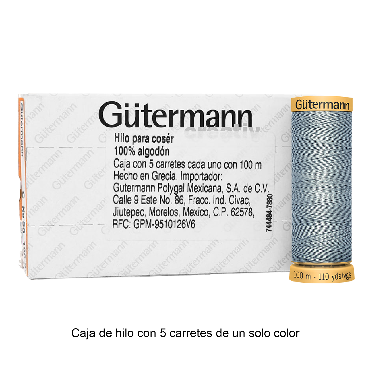 Hilo Gütermann de algodón CNe 50 de 100m caja con 5 carretes de un color
