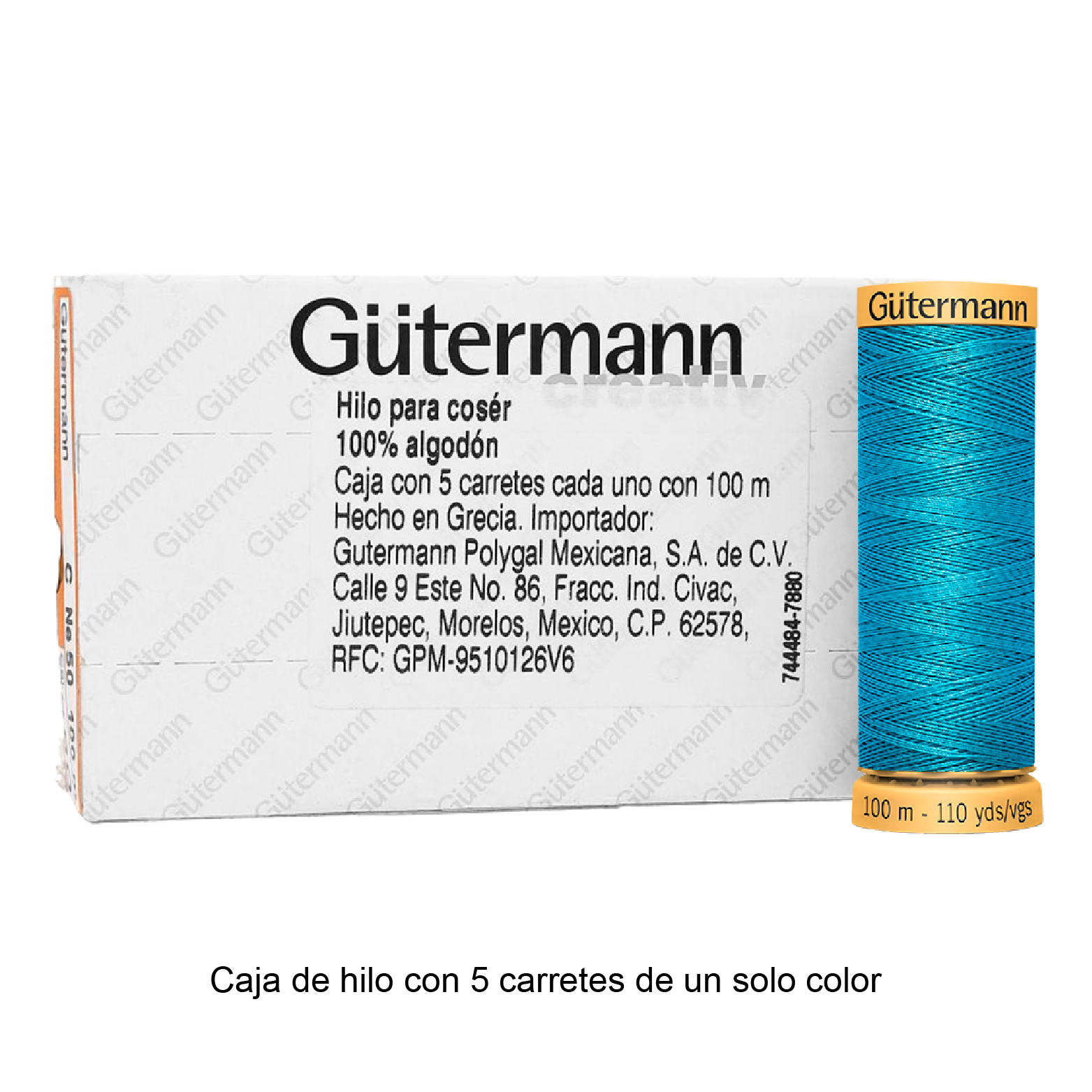 Hilo Gütermann de algodón CNe 50 de 100m caja con 5 carretes de un color