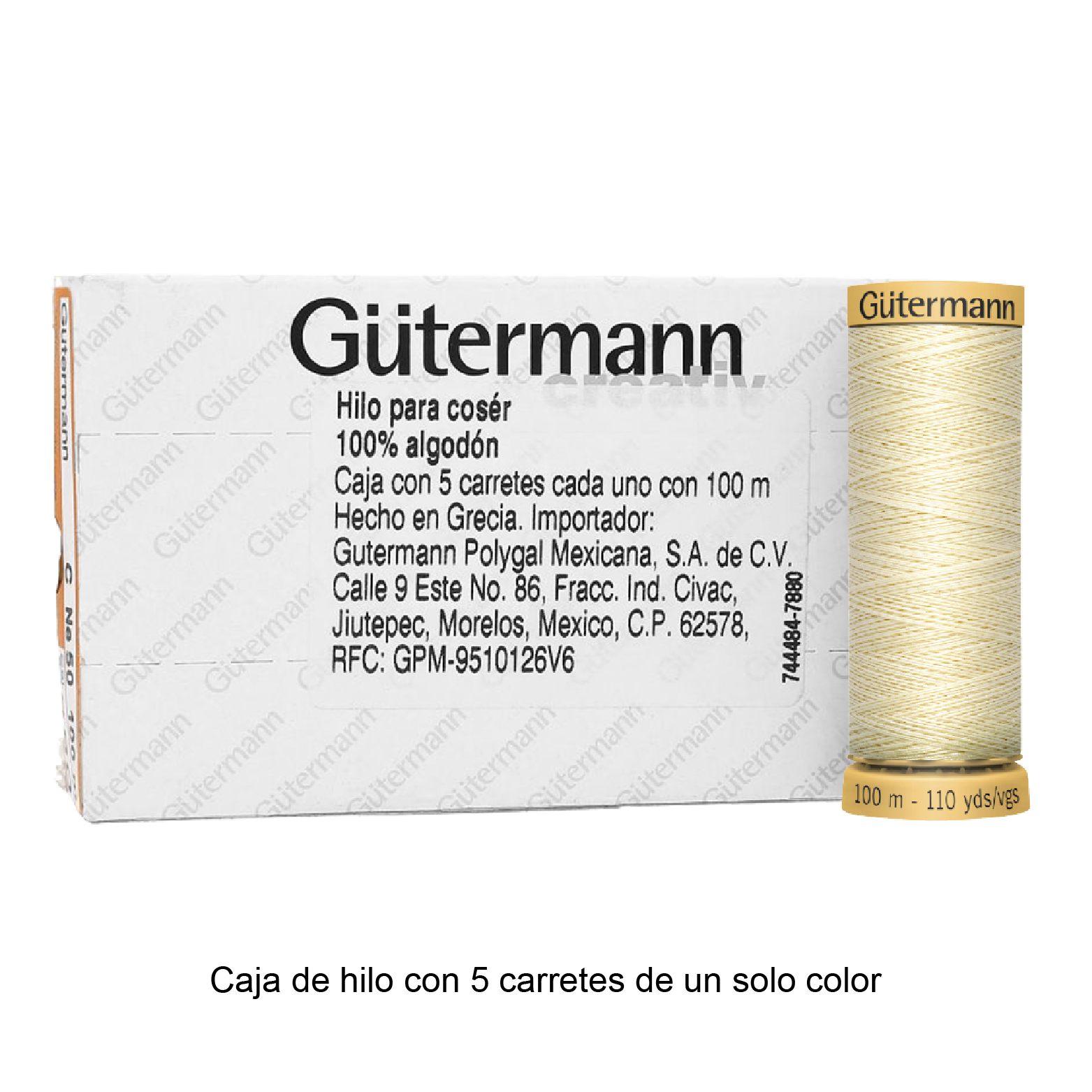 Hilo Gütermann de algodón CNe 50 de 100m caja con 5 carretes de un color