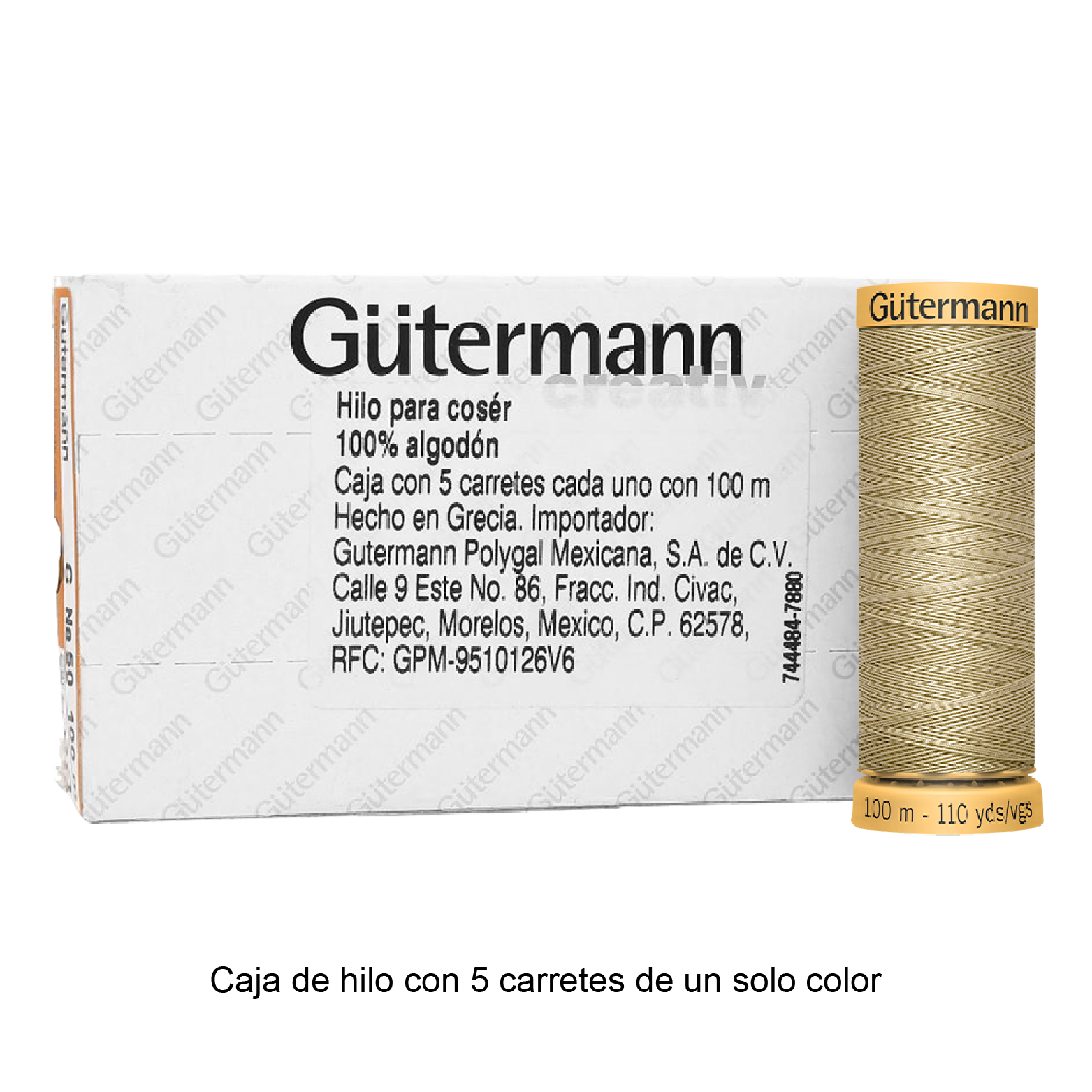 Hilo Gütermann de algodón CNe 50 de 100m caja con 5 carretes de un color