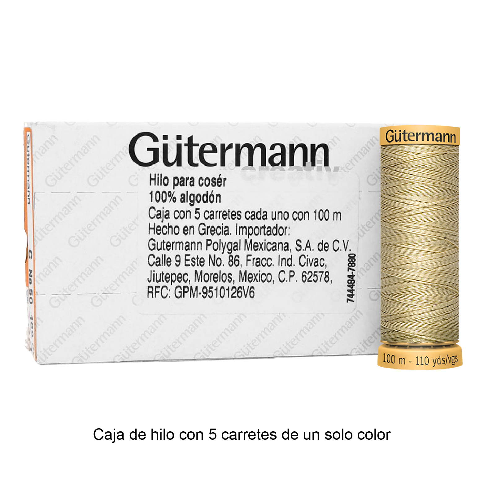 Hilo Gütermann de algodón CNe 50 de 100m caja con 5 carretes de un color