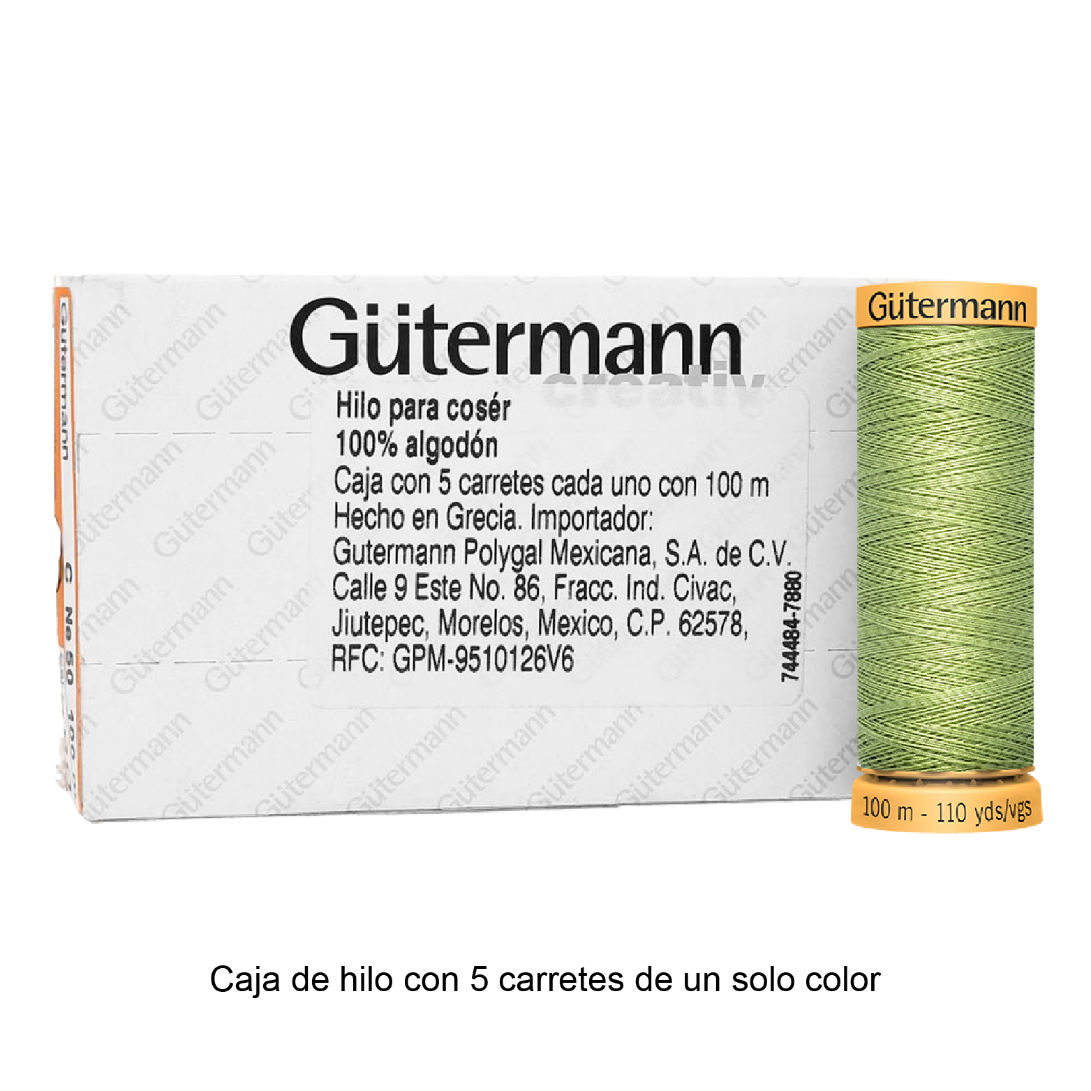 Hilo Gütermann de algodón CNe 50 de 100m caja con 5 carretes de un color