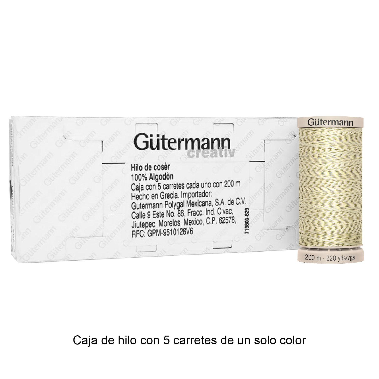 Hilo Gütermann Quilting de 200m caja con 5 carretes de un color