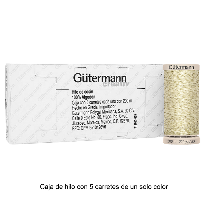 Hilo Gütermann Quilting de 200m caja con 5 carretes de un color