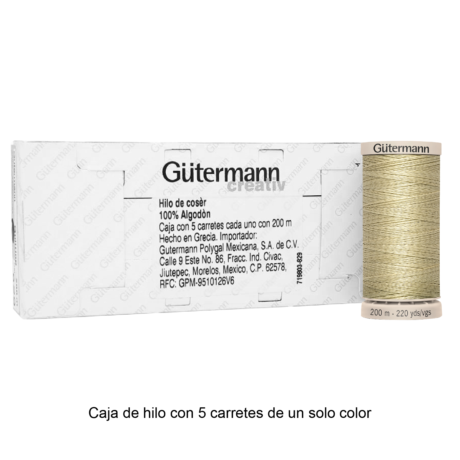 Hilo Gütermann Quilting de 200m caja con 5 carretes de un color