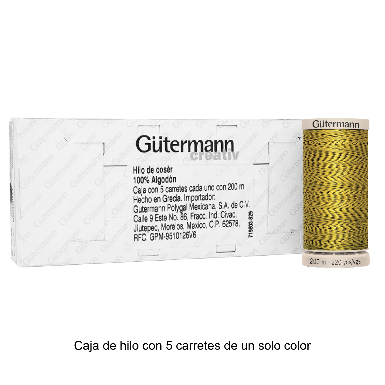 Hilo Gütermann Quilting de 200m caja con 5 carretes de un color