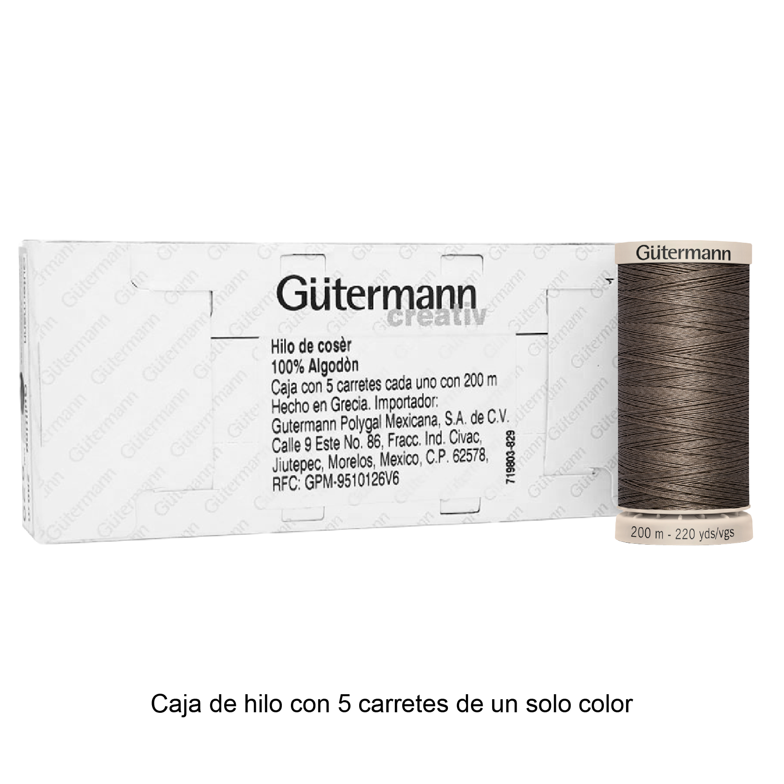 Hilo Gütermann Quilting de 200m caja con 5 carretes de un color