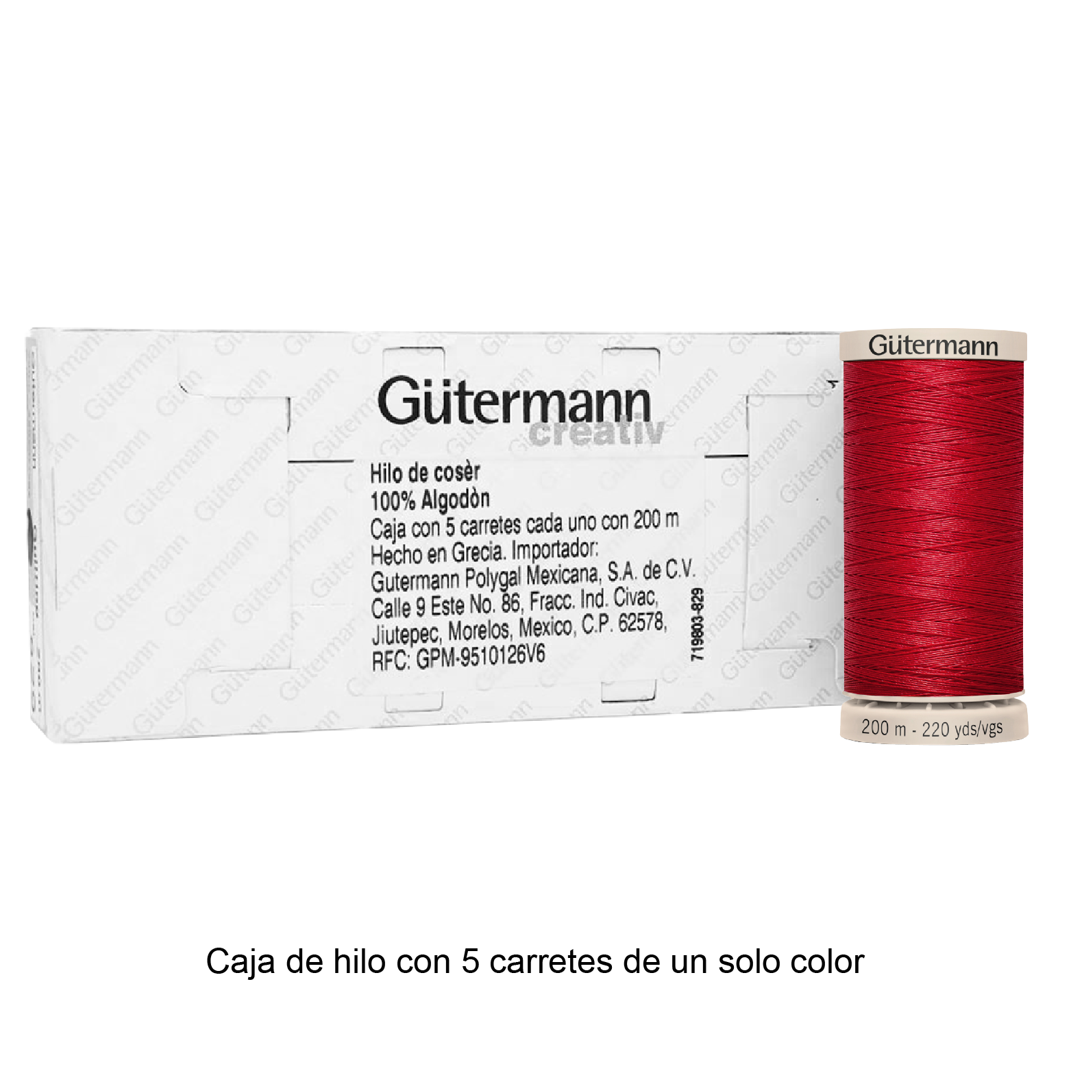 Hilo Gütermann Quilting de 200m caja con 5 carretes de un color