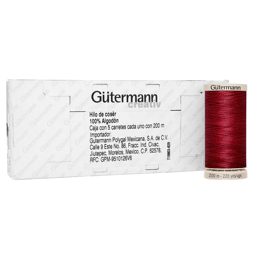 Hilo Gütermann Quilting de 200m caja con 5 carretes de un color