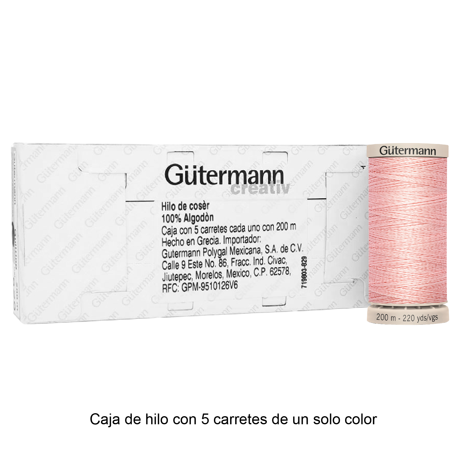 Hilo Gütermann Quilting de 200m caja con 5 carretes de un color