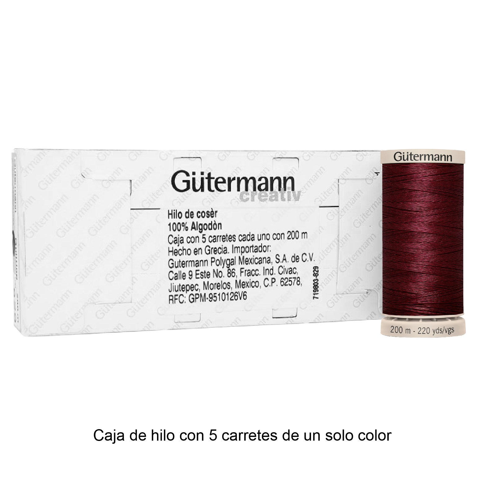 Hilo Gütermann Quilting de 200m caja con 5 carretes de un color