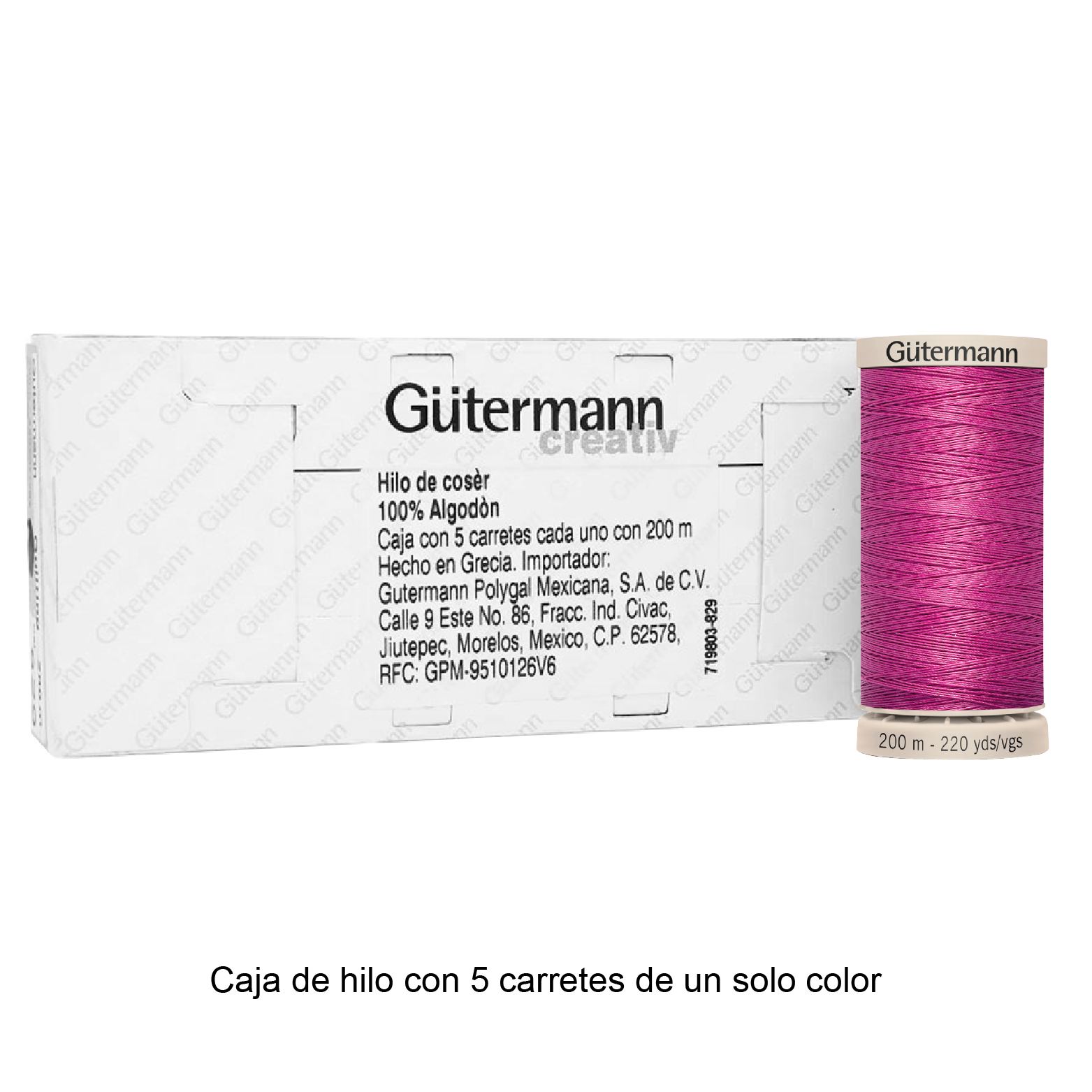 Hilo Gütermann Quilting de 200m caja con 5 carretes de un color
