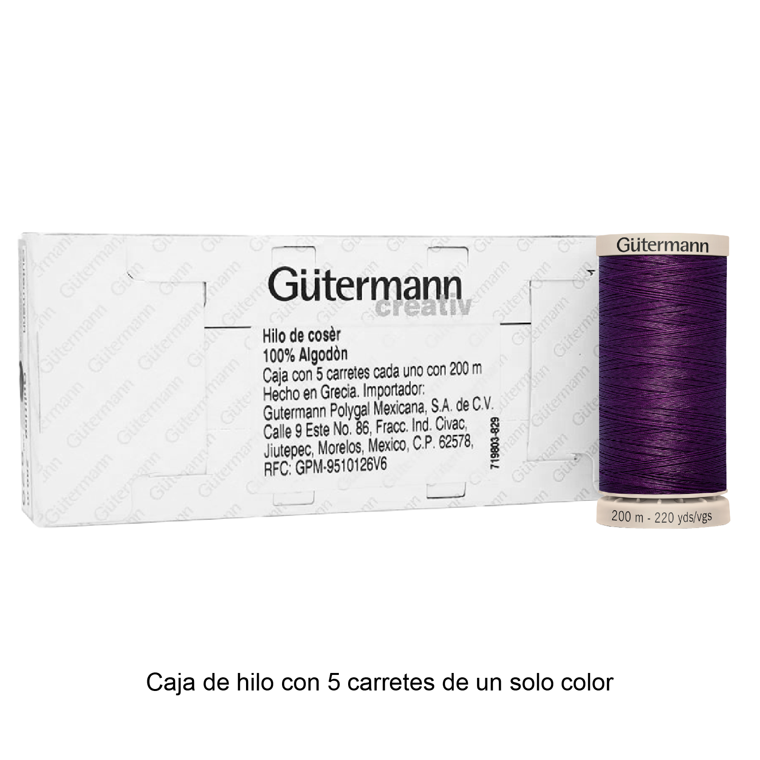 Hilo Gütermann Quilting de 200m caja con 5 carretes de un color
