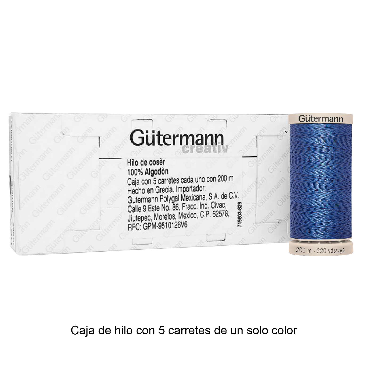 Hilo Gütermann Quilting de 200m caja con 5 carretes de un color