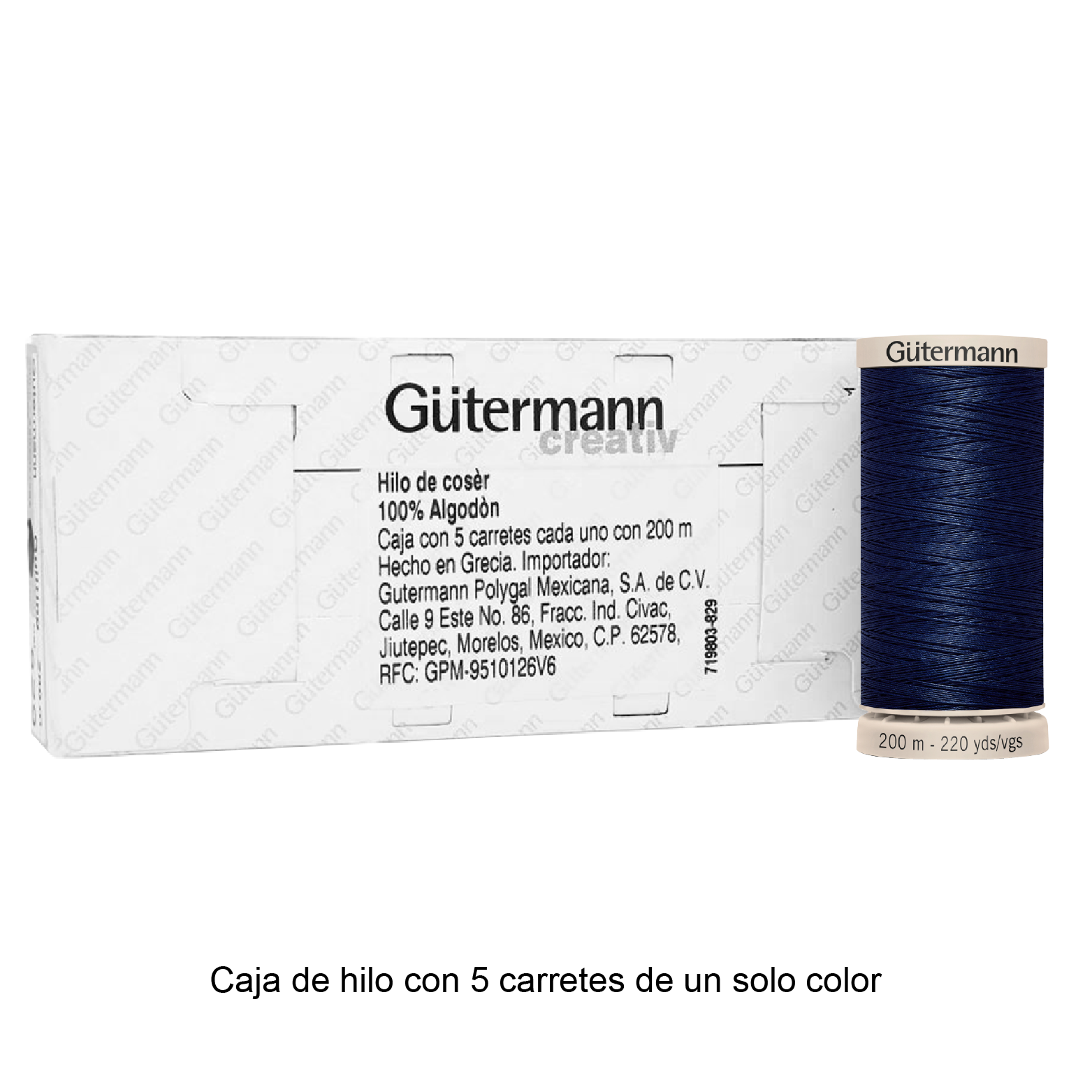 Hilo Gütermann Quilting de 200m caja con 5 carretes de un color