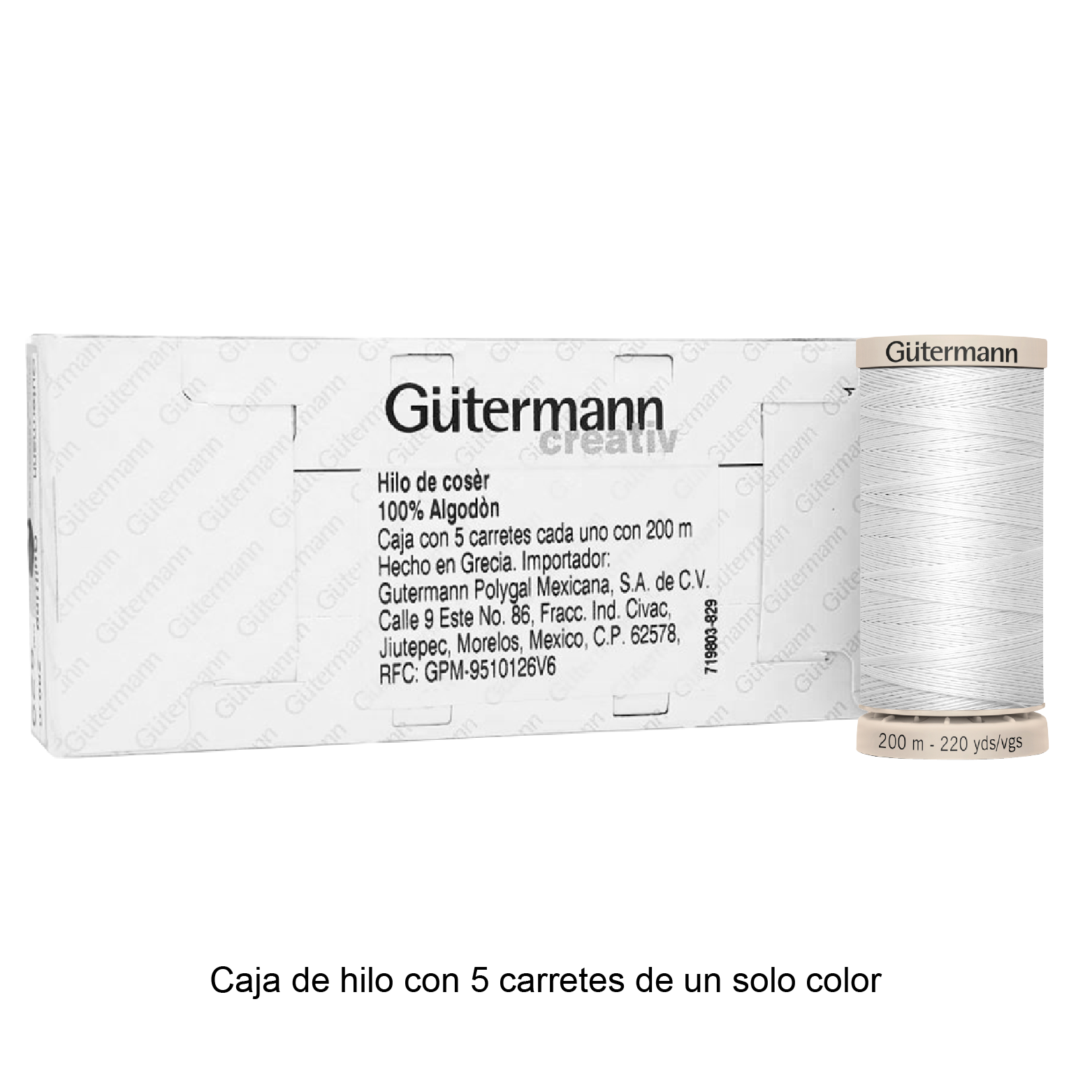 Hilo Gütermann Quilting de 200m caja con 5 carretes de un color