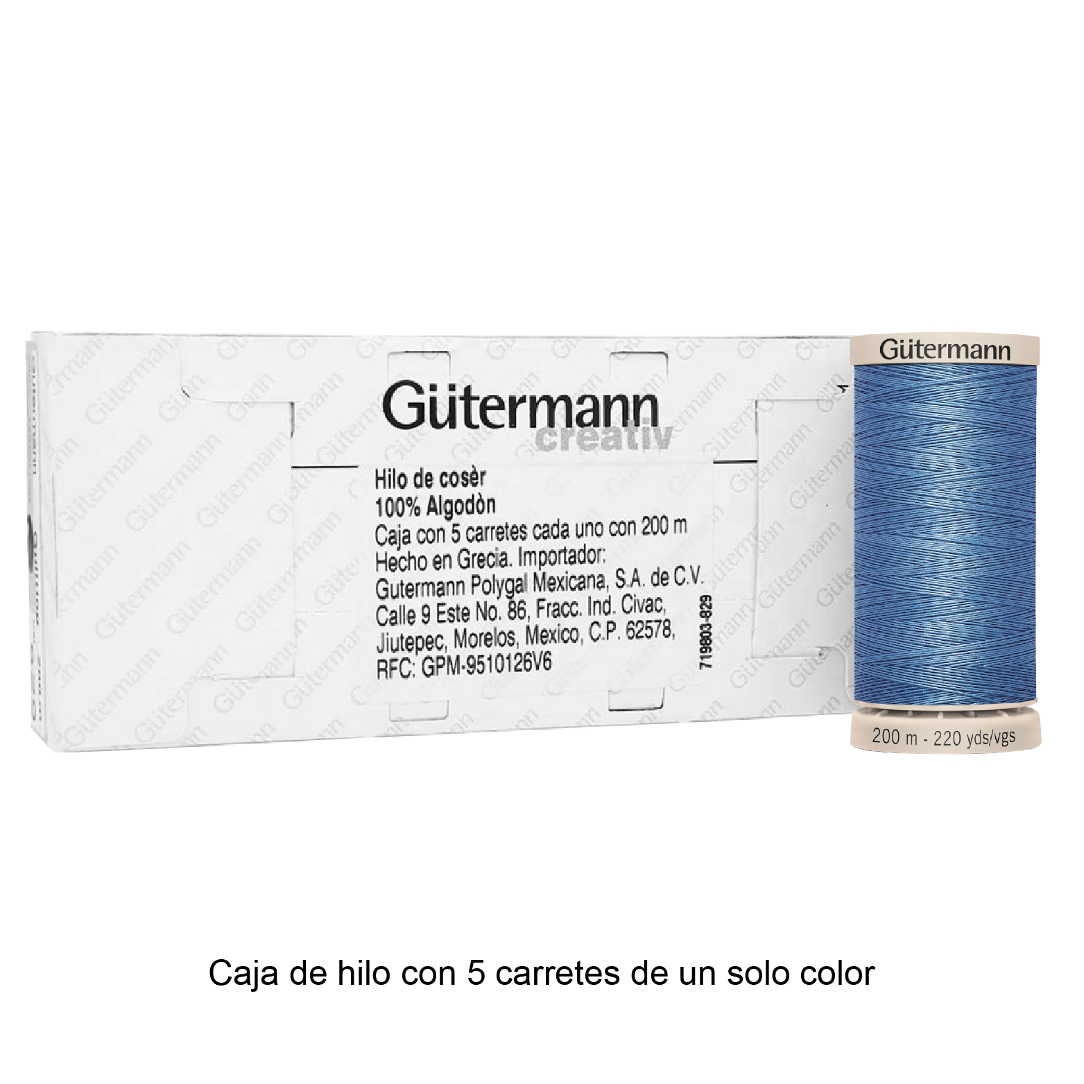 Hilo Gütermann Quilting de 200m caja con 5 carretes de un color