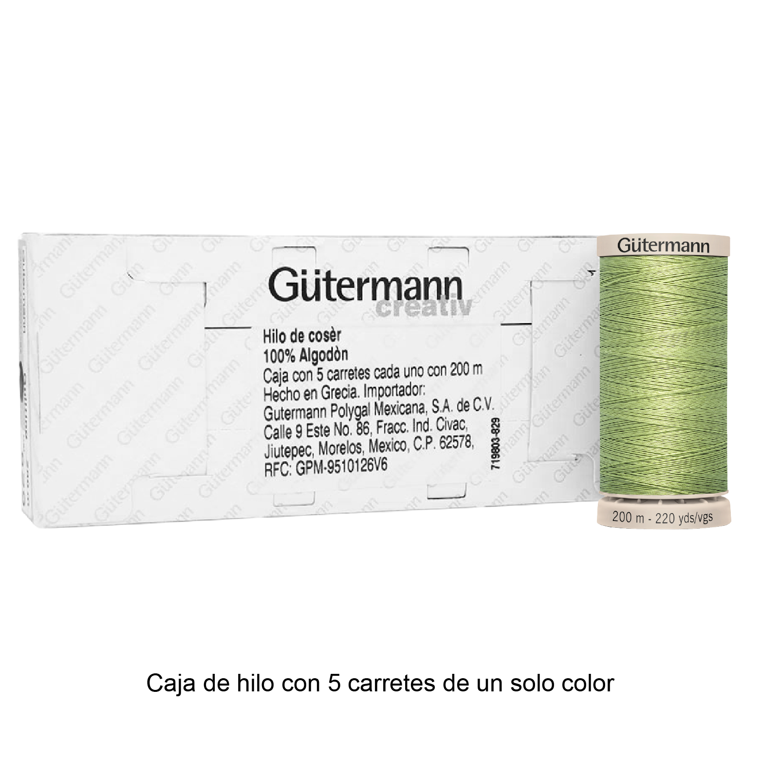 Hilo Gütermann Quilting de 200m caja con 5 carretes de un color