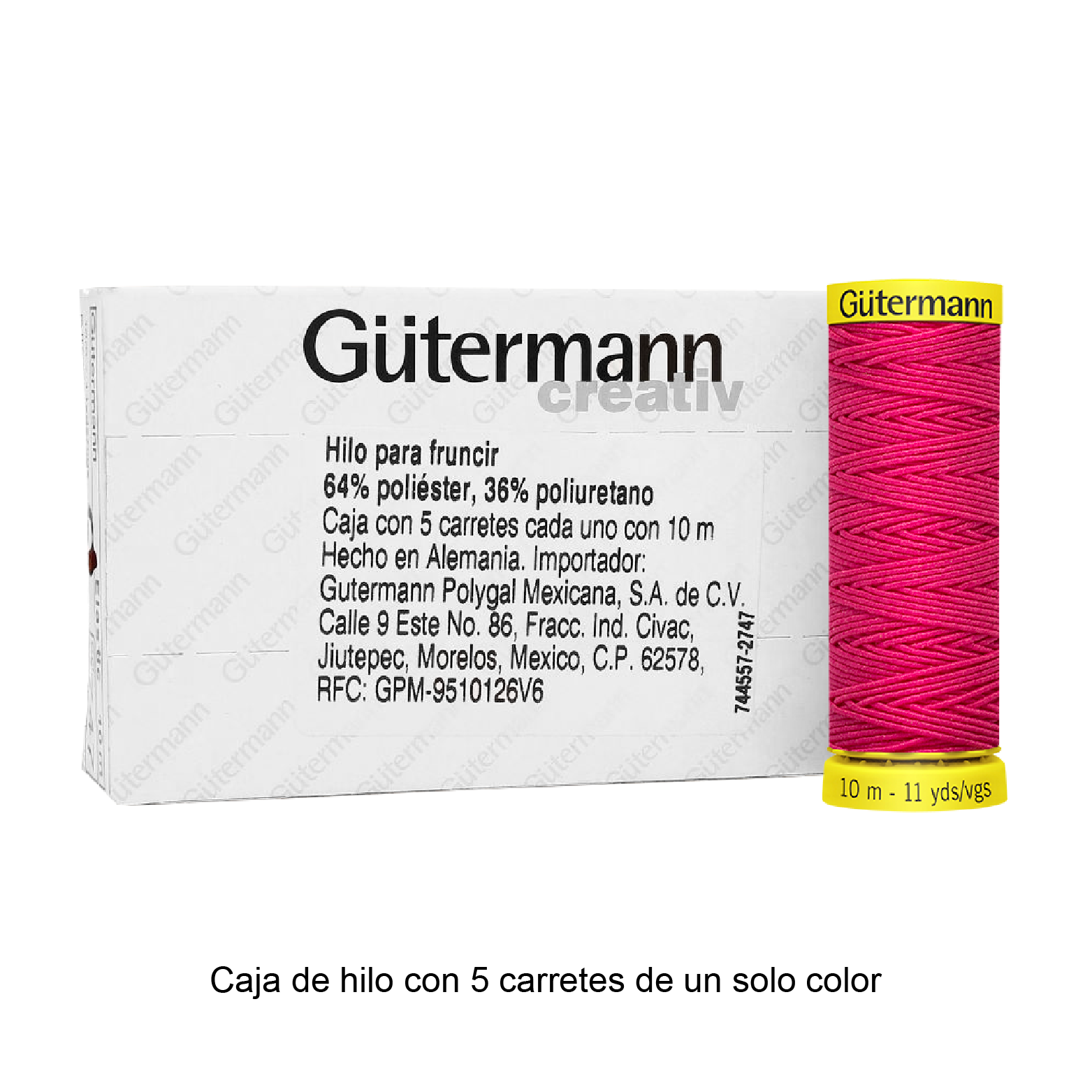 Hilo Gütermann Elástico de 10m caja con 5 carretes de un color