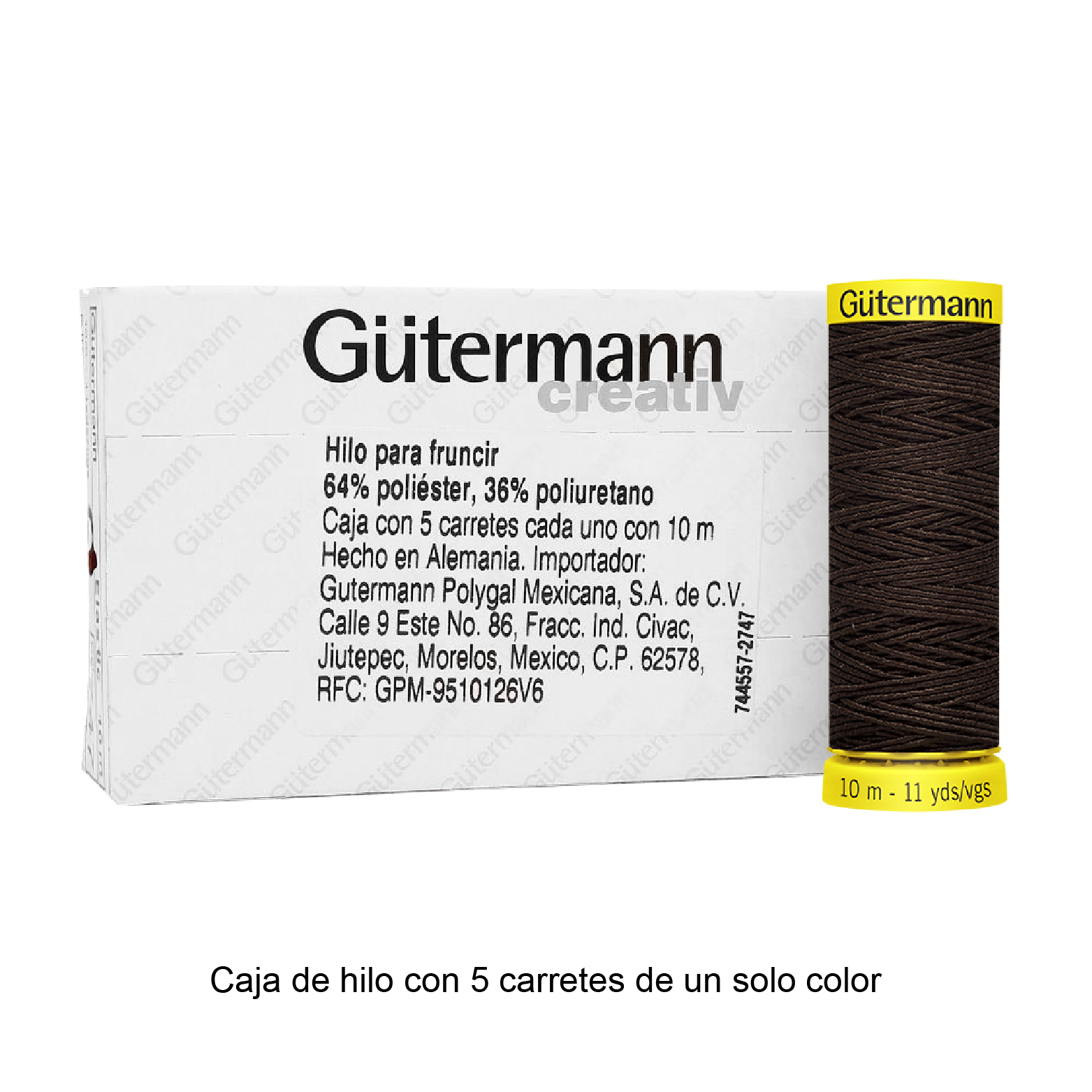 Hilo Gütermann Elástico de 10m caja con 5 carretes de un color