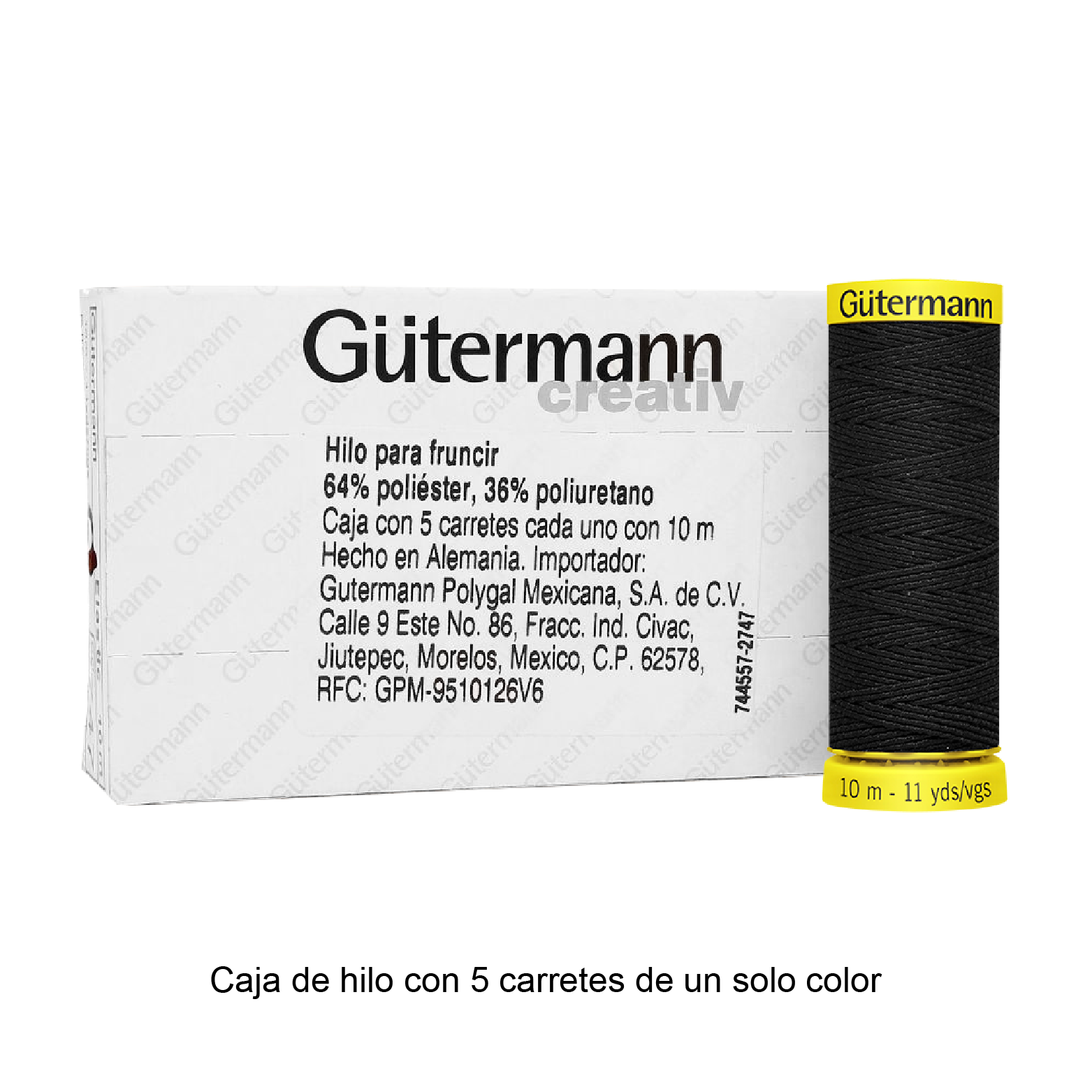 Hilo Gütermann Elástico de 10m caja con 5 carretes de un color