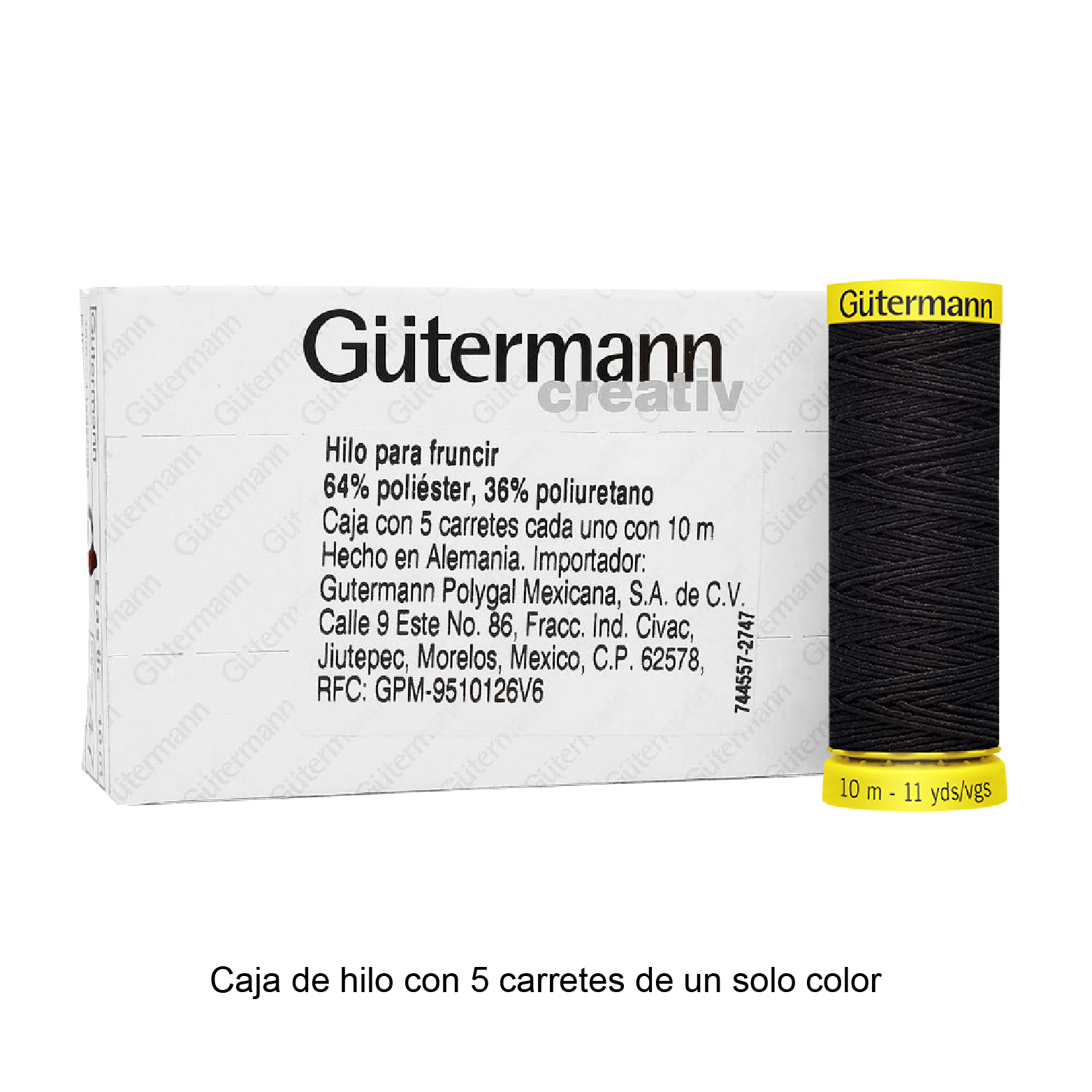 Hilo Gütermann Elástico de 10m caja con 5 carretes de un color