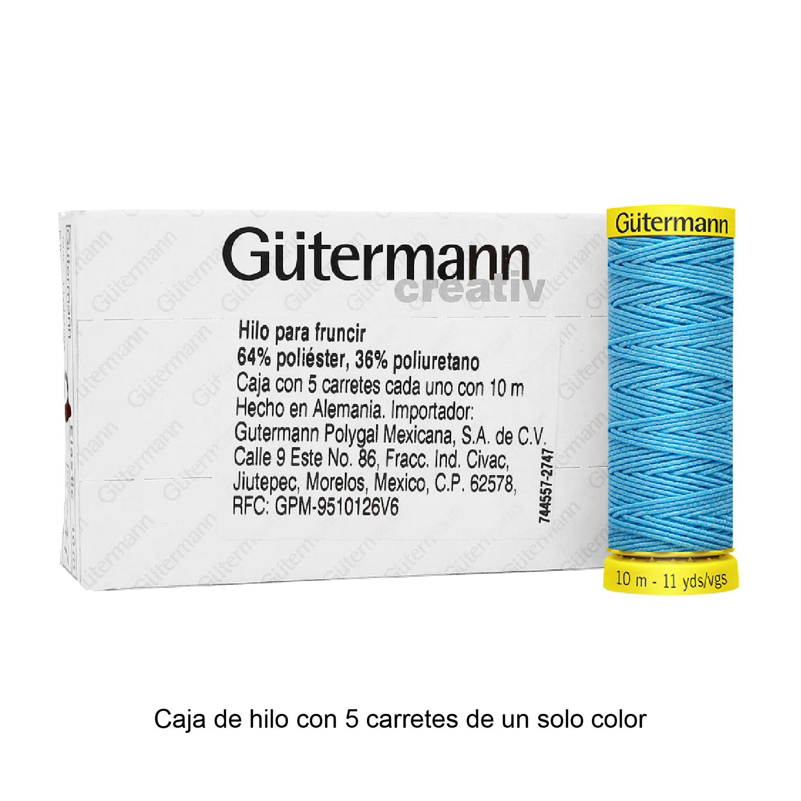 Hilo Gütermann Elástico de 10m caja con 5 carretes de un color