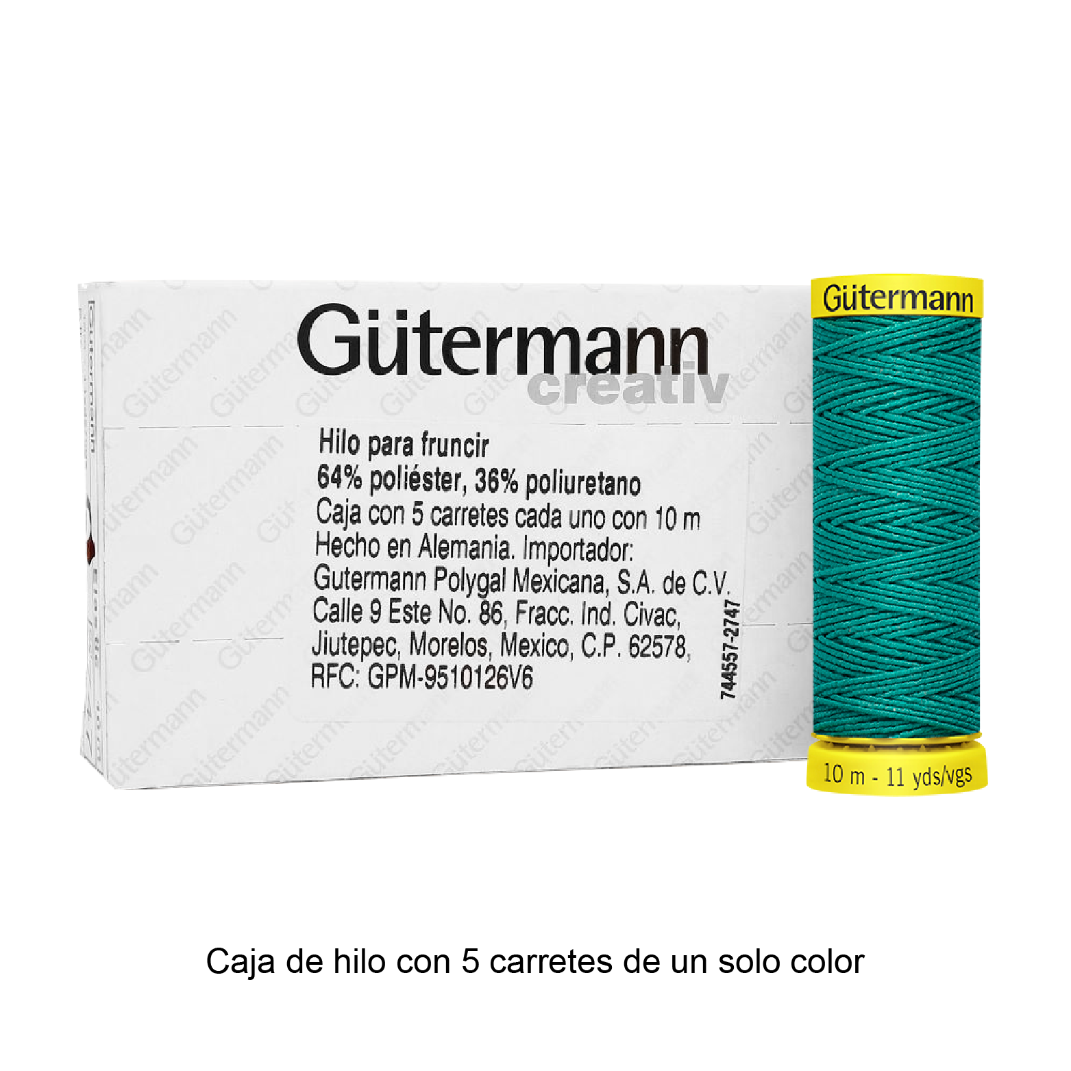 Hilo Gütermann Elástico de 10m caja con 5 carretes de un color
