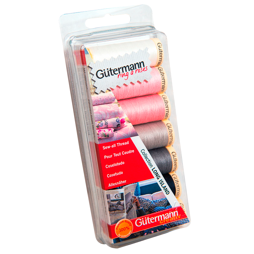 Blister con 7 carretes de hilo Gütermann  Coselotodo 100m Colección Long Island
