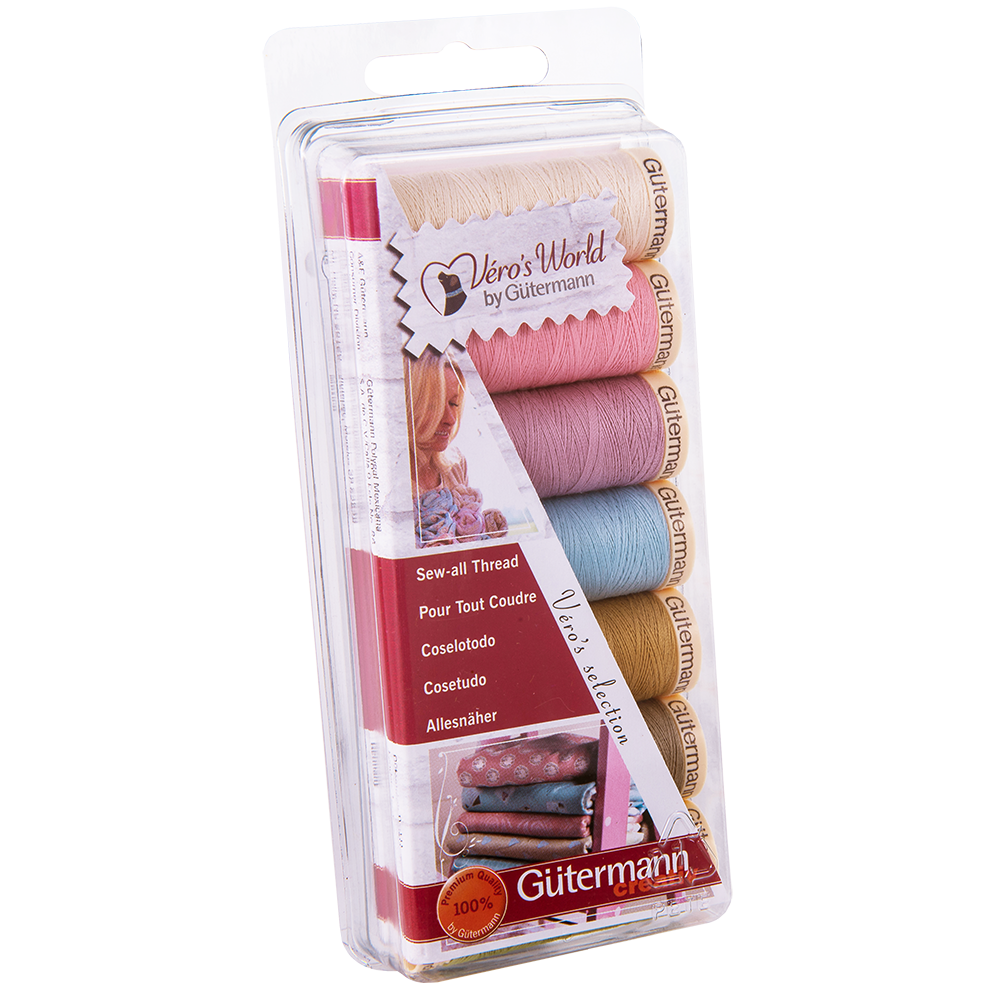 Blister con 7 carretes de hilo Gütermann Coselotodo 100m Colección With Love
