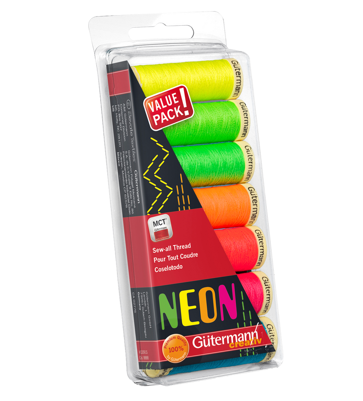 Blister con 7 carretes de hilo Gütermann Coselotodo 100m Colores Neón